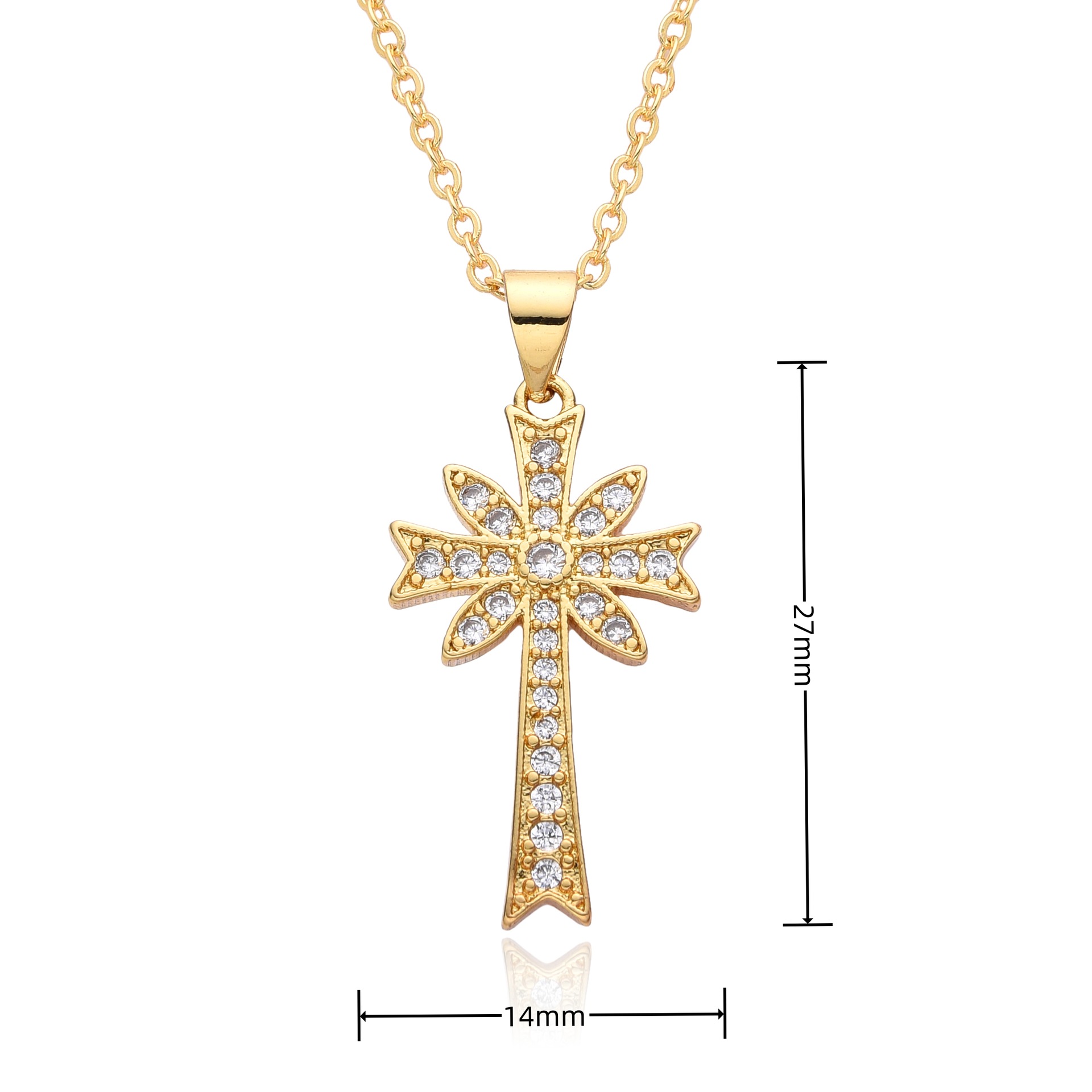 14g Weight Gold Plated Plating Material Zircon Inlay Material Pendant Necklace Classification cable chain Chain Type 1 Piece Quantity Holiday, Daily Occasion Copper Material Cross Pattern Women's Gender Hollow Out, Inlay Design Simple Style, Shiny Style Copper Gold Plated Simple Style Shiny Cross Hollow Out Inlay Zircon Pendant Necklace 13