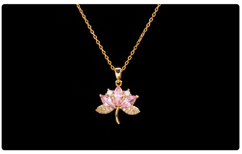 Titanium Steel Chain Material Wholesale Jewelry Elegant Streetwear Leaf Flower Titanium Steel Copper Zircon Plating Pendant Necklace