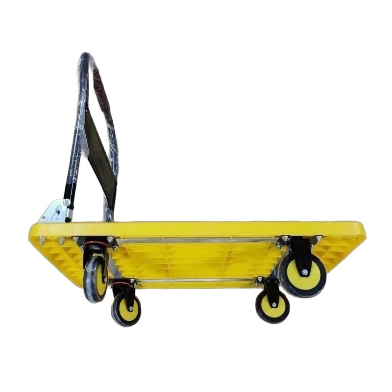 Carro de plástico, remolque de carga plano, plegable 60*90, tablero de plástico amarillo, doble refuerzo, una pieza, 2 carros
