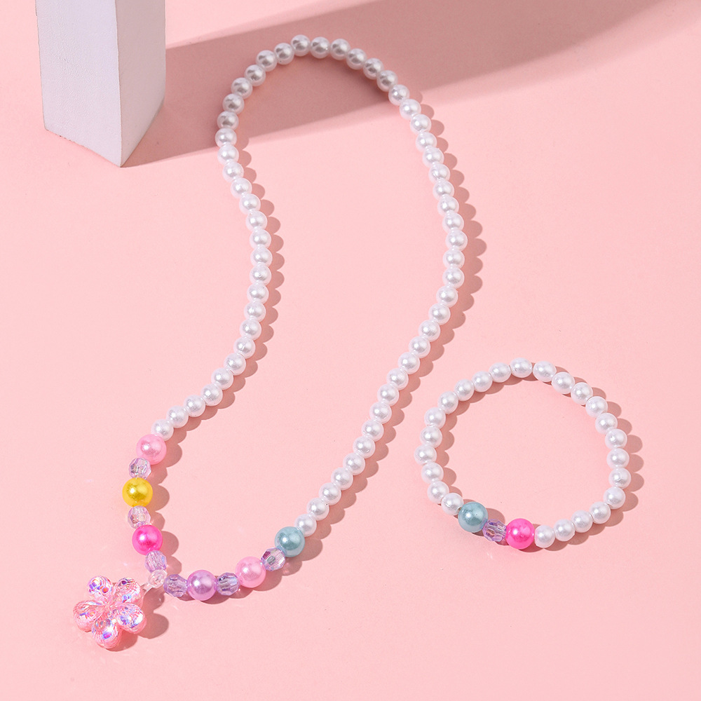Süss Blume Kunststoff Handgemacht Künstliche Perlen Halskette Mit Anhänger Armbänder display picture 2