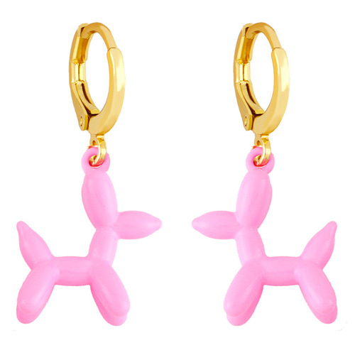 2 pairs European and American retro geometric color earrings girlish style sweet pink balloon dog earrings INS net red earrings