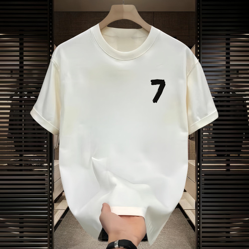 Heavyweight pure cotton short-sleeved T-shirt casual trendy men's and women's summer Instagram white match round neck top stylish versatile men's half-sleeve