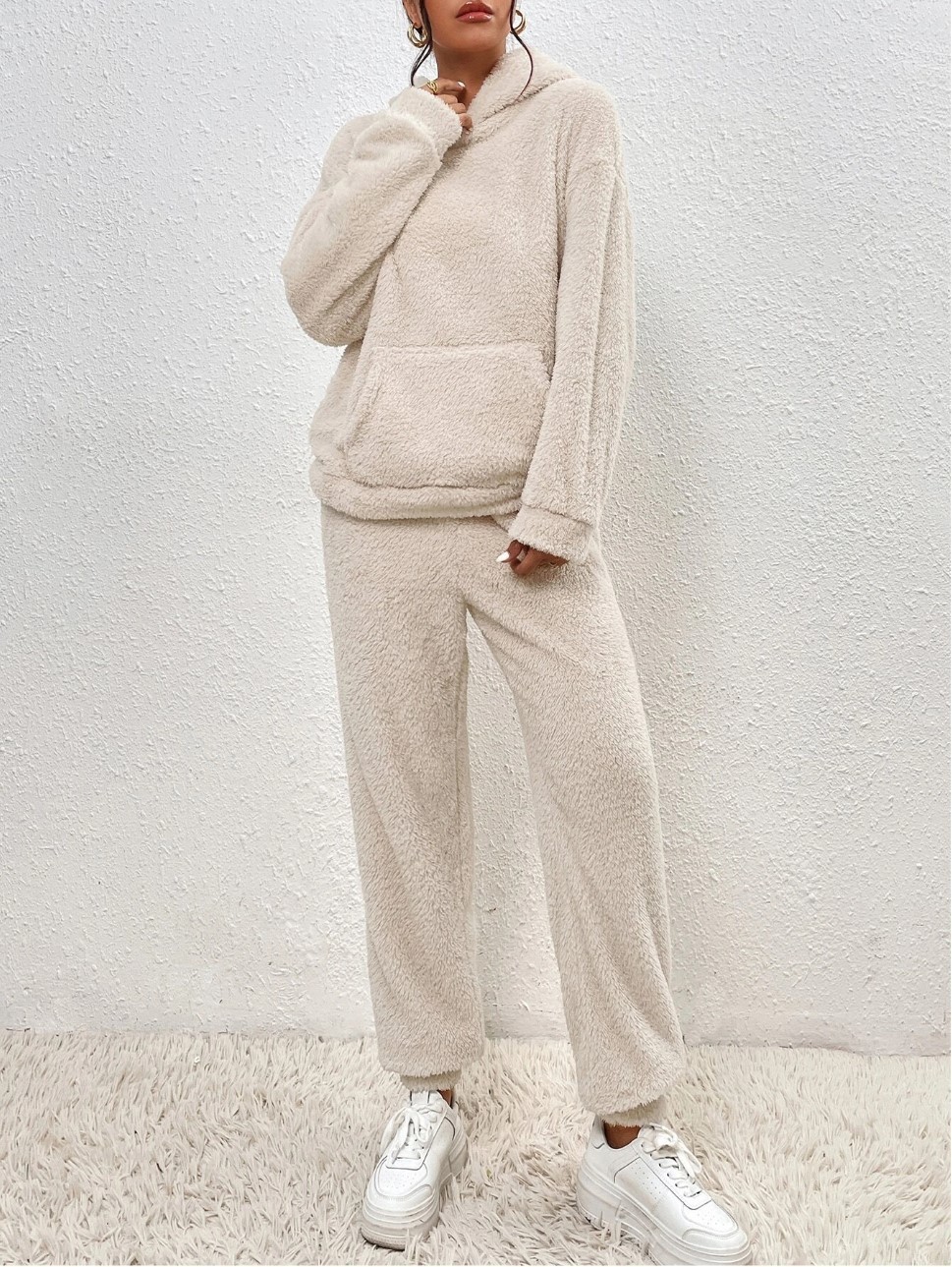 Cross-border Autumn Winter New European And American Casual Women's Clothing, Solid Color Plush Hooded_ecoleips.com