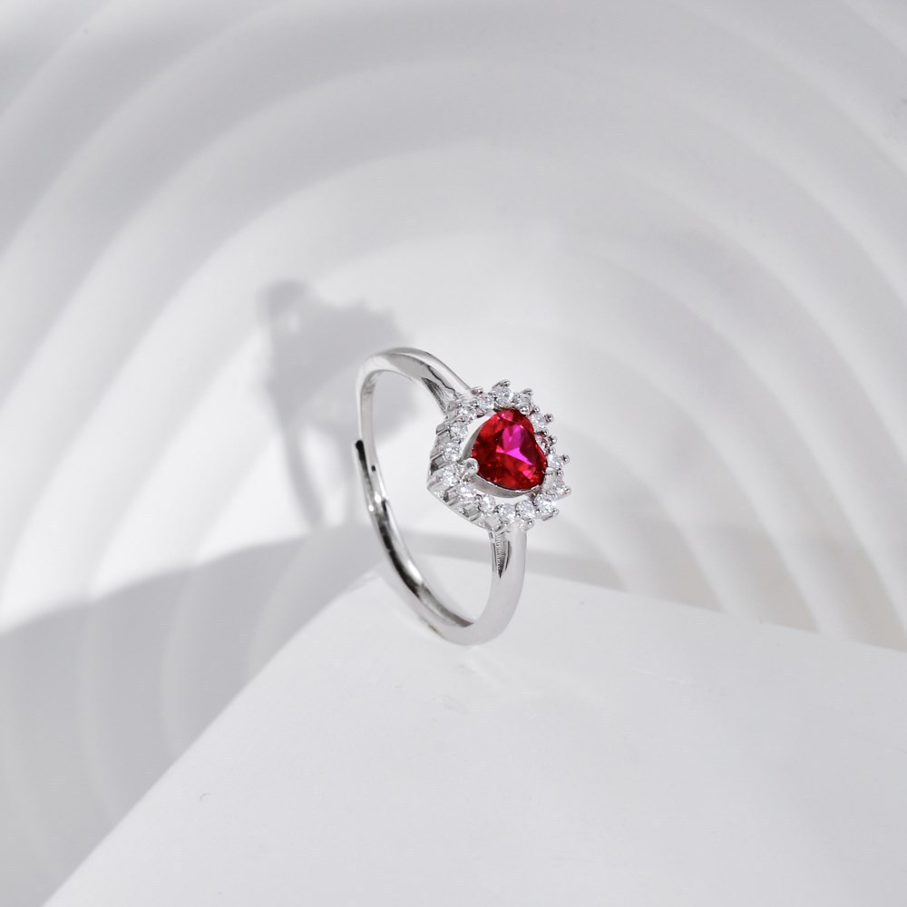 925 Sterling Silver Material 925 Sterling Silver Zircon Heart Shape Open Rings