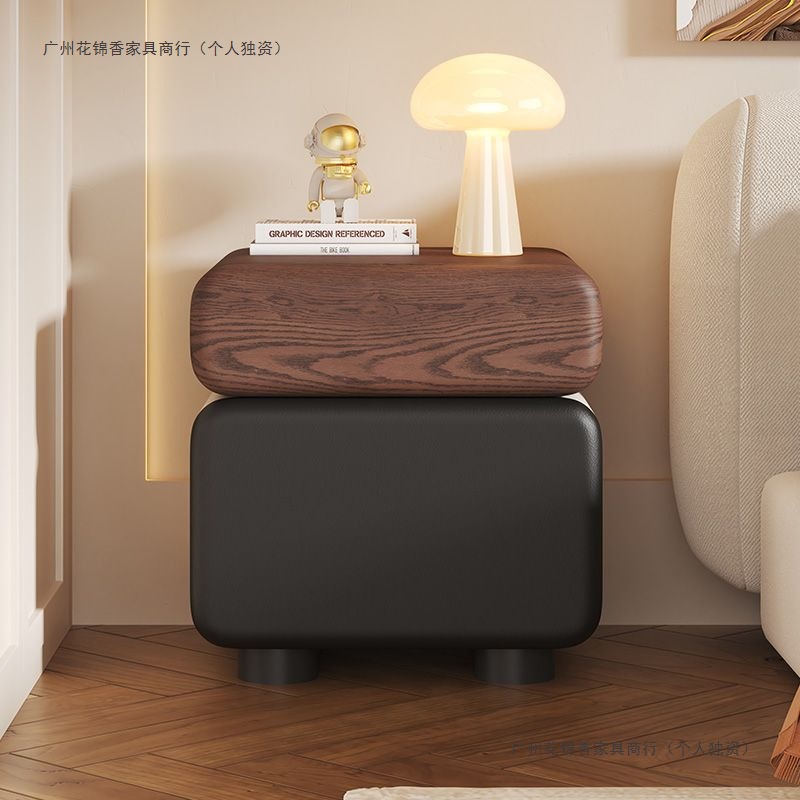 Medieval Style New Solid Wood Bedside Table Simple Modern Bedside Table Small Light Luxury Storage Leather Bedroom Storage Cabinet