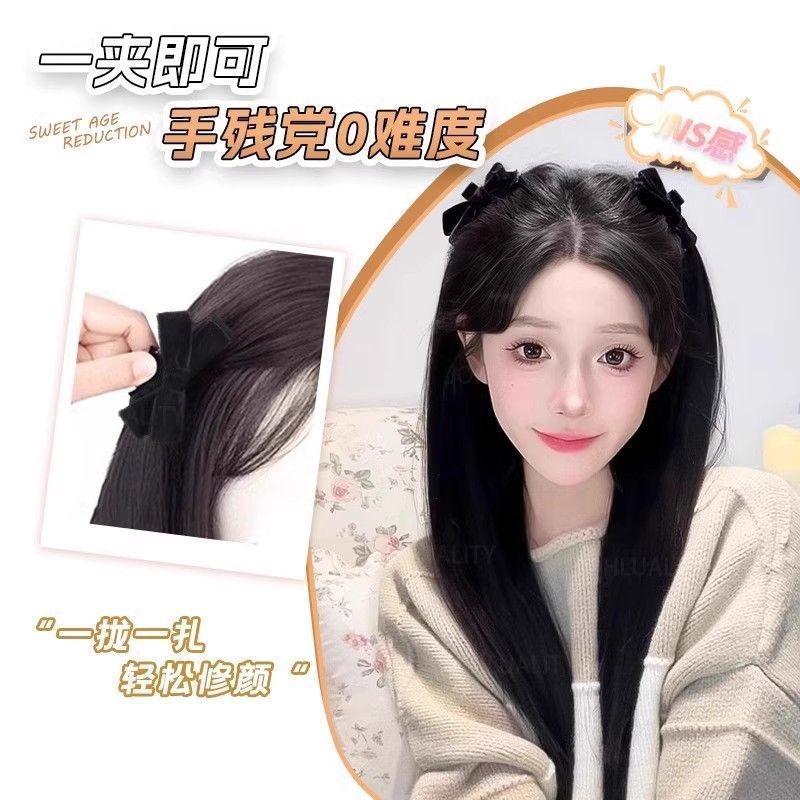 Peruca de cabello largo de mujer clip de agarre doble cola de caballo oreja elf arco trenza peluca simulación de cabello crecimiento de cabello trenza cola de caballo