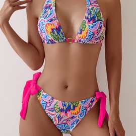 2026外贸新款跨境印花三角沙滩泳装欧美性感分体比基尼泳衣女套装