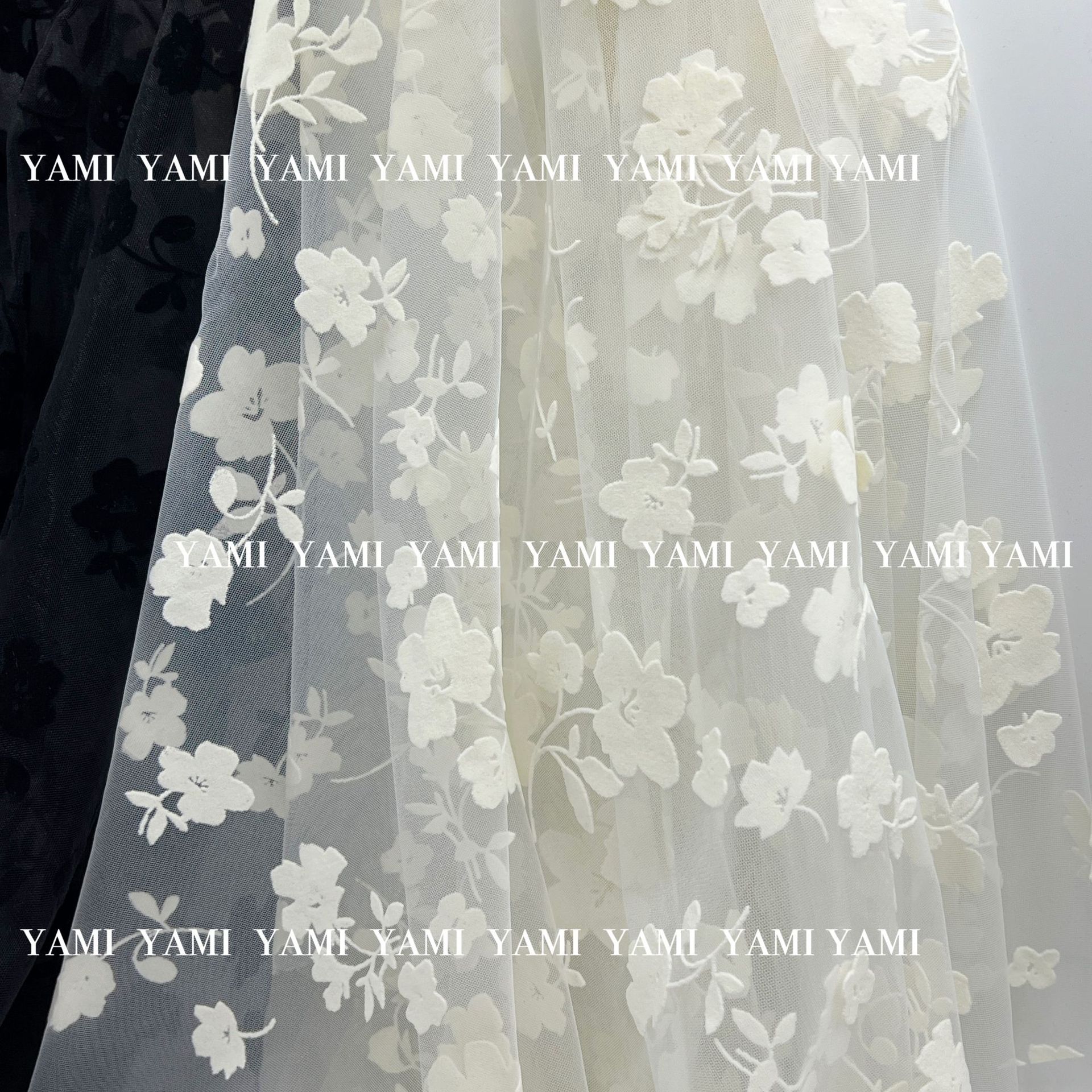Ventas directas de la fábrica nylon neto americano una rama Plum flocado tela de malla en stock al por mayor hanfu Lolita tela