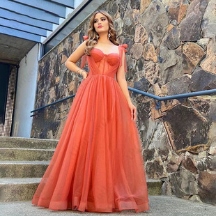 時尚吊帶晚禮服跨境歐美速賣通宴會連衣裙2025新款法式蓬蓬紗禮服