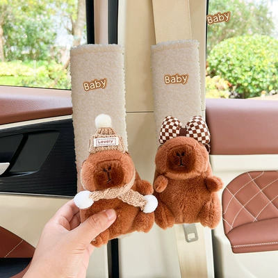 Seat belt shoulder pad, guard universal car anti-collar protective - 1-pair-of-large-capibala-teddy-velvet-shoulder-pads