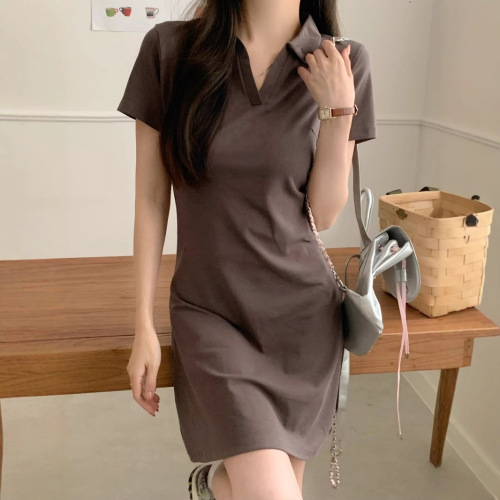 Summer Pure Desire Style Korean Polo Collar Dress for Women, Little Black Dress, Sweet and Spicy Girl, Fitted Short Sleeve Casual Women's Clothing Wholesale