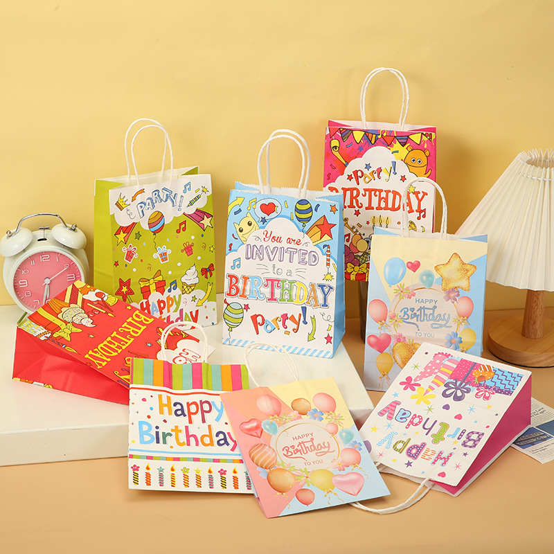 Bolsa de Regalo de Papel Kraft con Dibujos Animados, Ecológica, para Regalos de Cumpleaños y Fiestas Infantiles