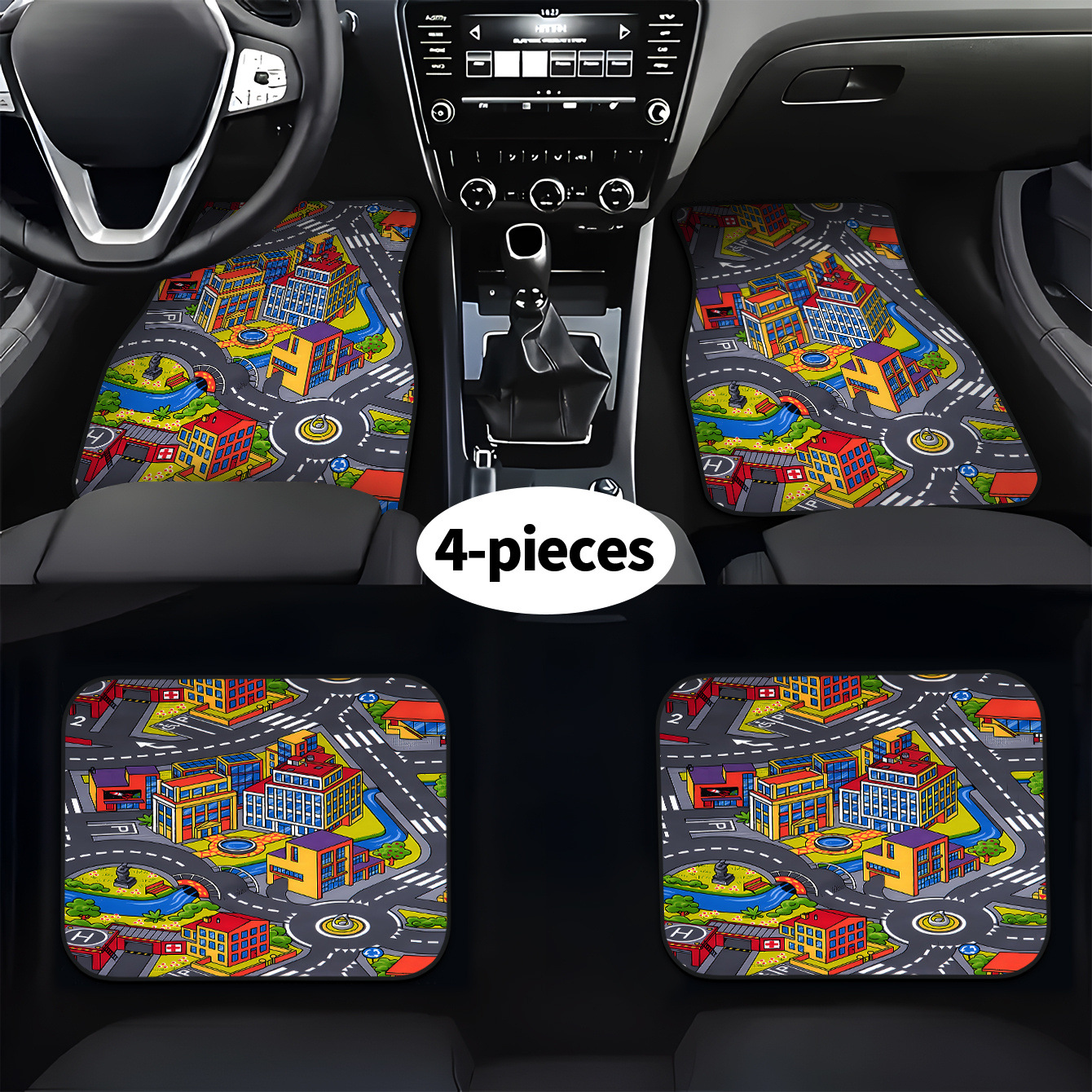 Cross-Border Best-Selling Nordic-Style Decorative Car Floor Mats, Fun Track Design, Dirt-Resistant, Wear-Resistant, Universal, Detachable Car Floor Mats