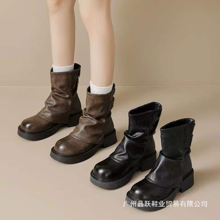 Women's Boots, Rad Short Boots, Spring and Autumn Single Boots, New Thick-Soled Brown Trouser Boots, Martin Boots for Women