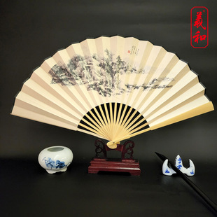 9寸折扇双面复古风扇子绫绢竹扇男扇中国风汉服配饰夏季折叠扇套-阿里巴巴