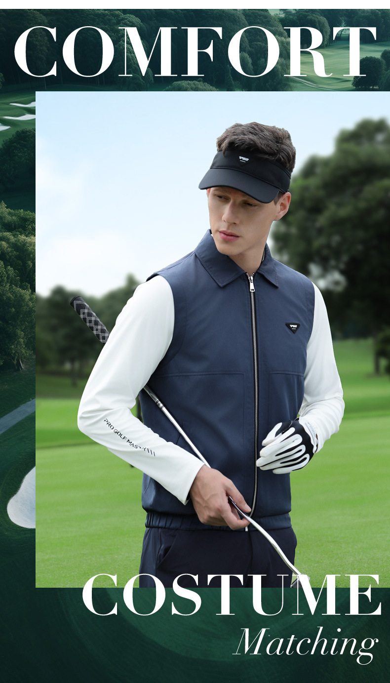 Áo vest golf nam chống gió dệt kẻ sọc khóa kéo mùa thu đông — Áo vest màu cam [dệt kẻ sọc/khóa nhiệt độ chống gió/viền đàn hồi] YF815 chi tiết 2
