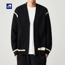 墨麦客时尚v领针织夹克男2025秋新款不规则线条撞色男士外套20536