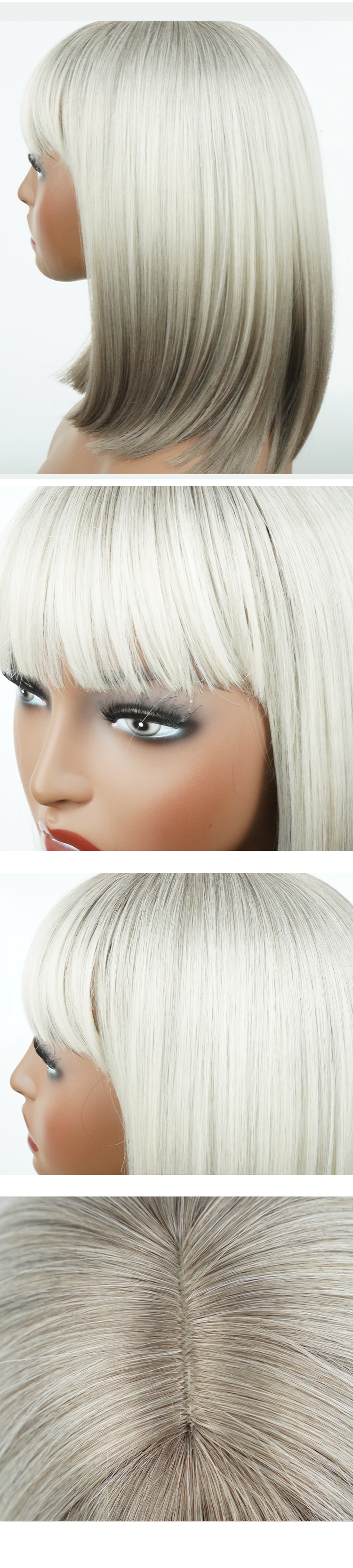 Parrucca bob grigia sfumata di seta ad alta temperatura all'ingrosso all'ingrosso in fabbrica, parrucca di capelli corti lisci, parrucca piena di frangia, parrucche bob_voghion.com