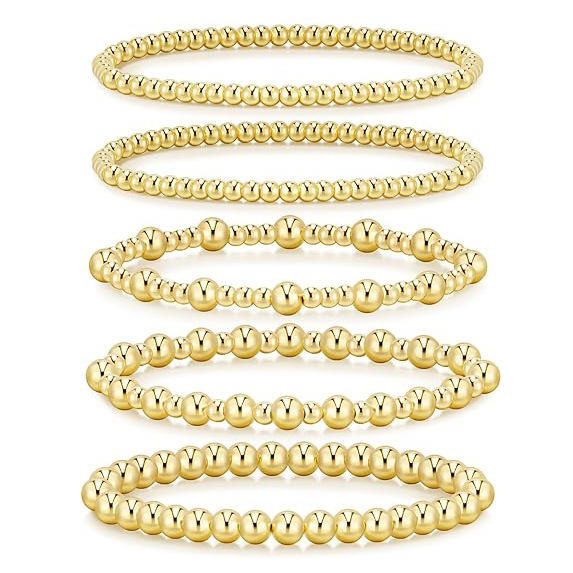 Amazon's Best-Selling 4/5/6mm Gold Bead Bracelet Set, Imitation Pearl Elastic Bracelet Wholesale Nk27880