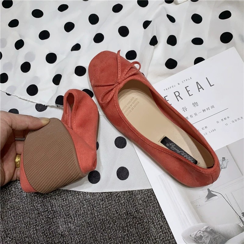 happyfeeling Shoes Korean Square Toe Shallow Bow Flat Shoes Ballet All-match Vintage Single-layer Shoes