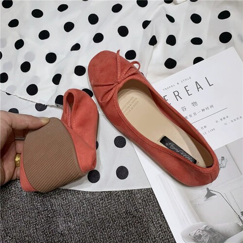 happyfeeling Doudou shoes Korean square toe bow flats ballet all-match retro shoes