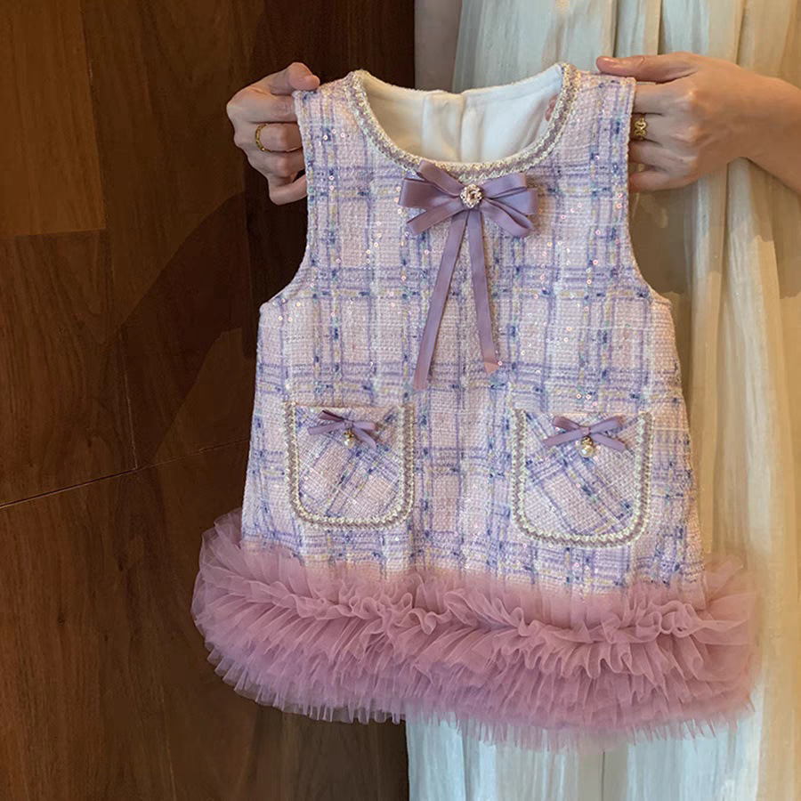 Niñas con chaleco de lana vestido de invierno 2025 nuevo vestido de aniversario de niños niñas bebé vestido de princesa de moda