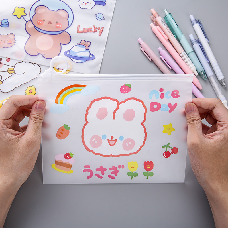 Bolsa de archivo transparente bolsa de archivo con cordón BOLSA DE INFORMACIÓN bolsa de plástico bolsa de almacenamiento de papel de prueba estudiante impermeable dibujos animados lindo cremallera