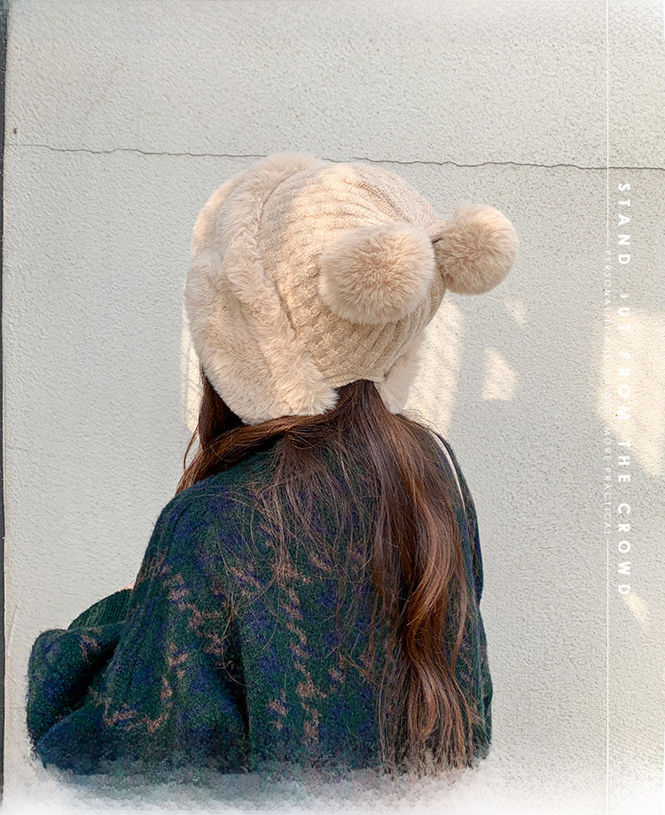 Dames wintermuts met pompon warme gebreide muts voor de herfst_voghion.com