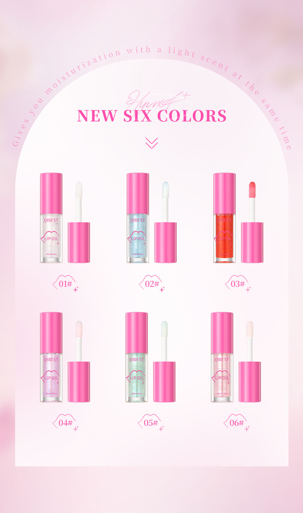 QIBEST Cross-border Mirror Pearlescent Lip Oil Moisturizes, hydrates, hydrates, softens, is transparent, natural and long-lasting, and prevents dry and chapping lips Specification drawing