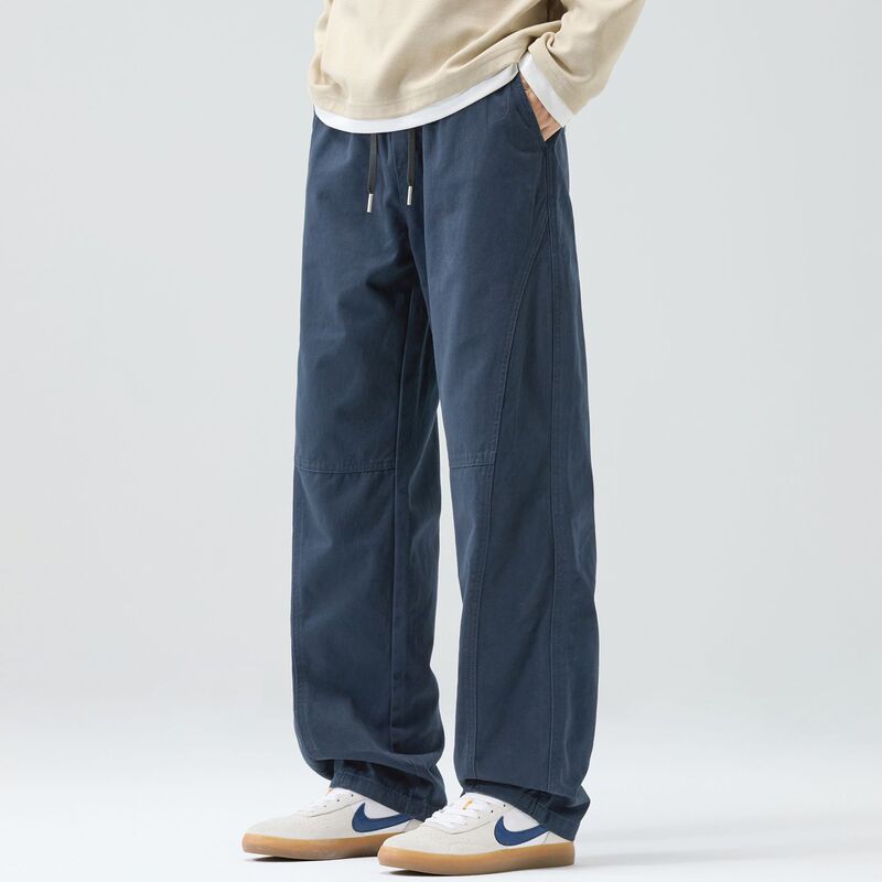 American Trendy Brand Solid Color Simple Versatile Patchwork Cargo Pants Men's Loose Straight Elastic Waist Sports Casual Pants American Trendy Brand Solid Color Simple Versatile Patchwork Cargo Pants Men's Loose Straight Elastic Waist Sports Casual Pants