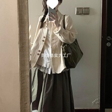 叠穿套装女秋冬新款蕾丝花边娃娃领衬衫松紧腰假两件半身裙长裙
