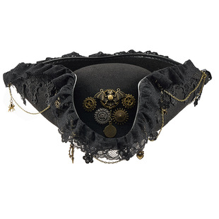 Gothic Retro Lace Gear Bat Pirate Hat Halloween Stage Performance Caribbean Triangle Hat