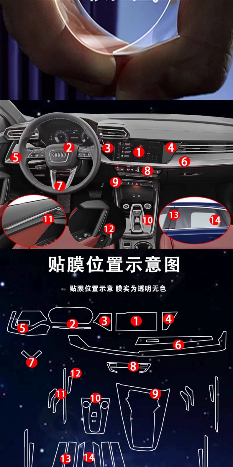 25-26 Audi A3/A3L interior protective film, central control car protective film, instrument and navigation screen modification