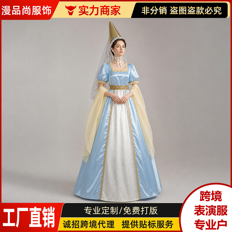 Bridgerton Dress Medieval Retro Ball Gown Long Dress Cosplay Stage Performance Costume In Stock Bridgerton Dress Medieval Retro Ball Gown Long Dress Cosplay Stage Performance Costume In Stock