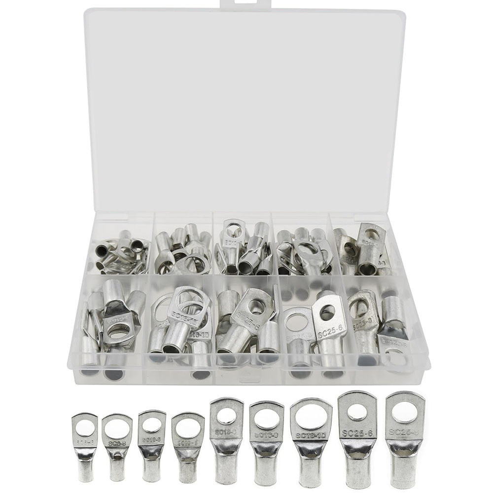 跨境批发 65PCS盒装 镀锡铜SC窥口压接接线端子/铜鼻子铜线耳端头