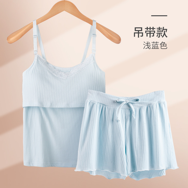 妊婦パジャマ純綿授乳半袖女性夏薄手月子服夏服産後ルームウェア授乳セット|undefined