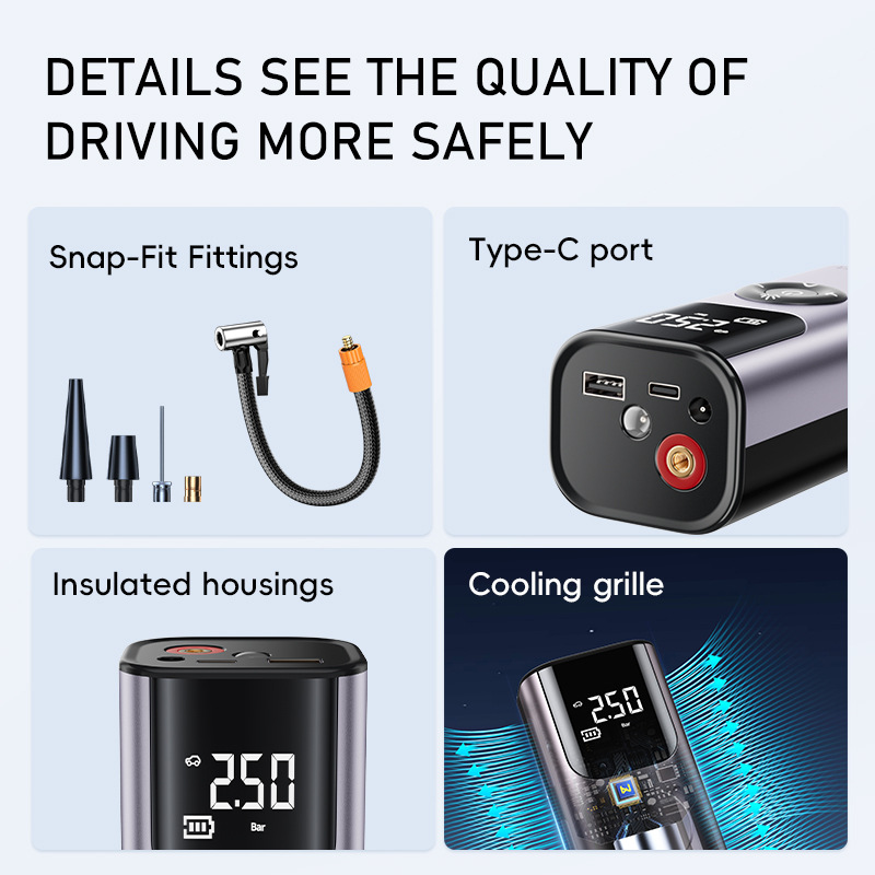 Cross-border vehicle-mounted wireless air pump portable air pump car tire with tire pressure measurement car electric air pump