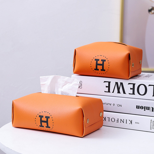 Emma Orange tissue box high-end tissue box home storage living room napkin box car simple leather tissue box
