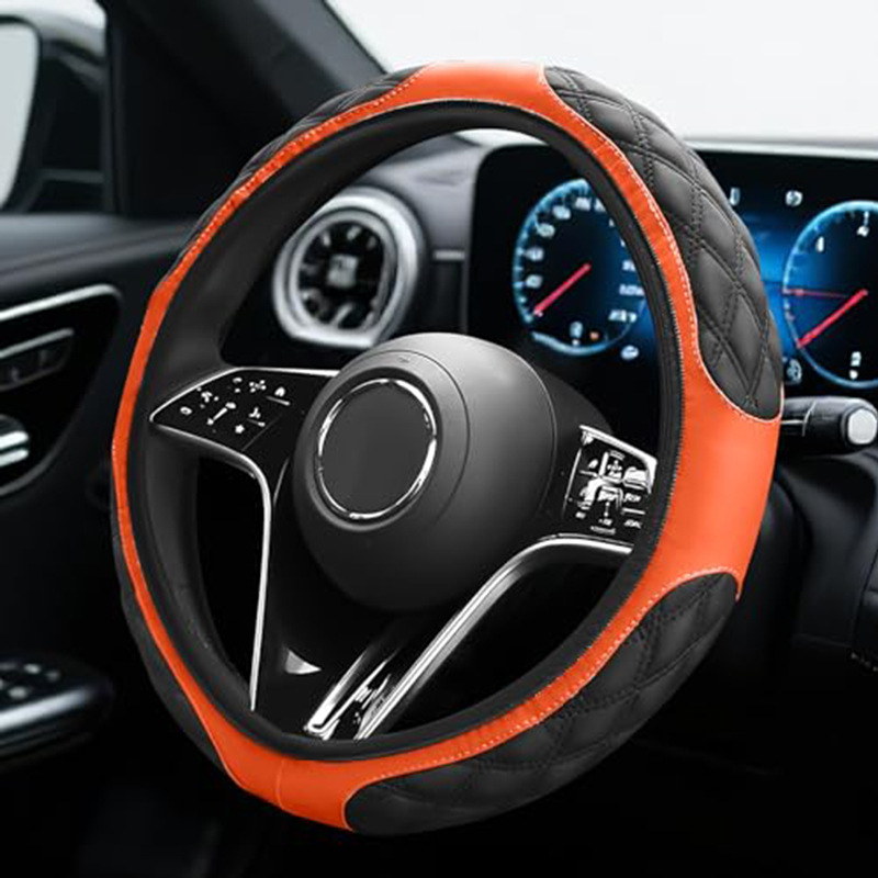 Car Steering Wheel Cover with Quilted Embroidery and Leather Stitching, No Inner Ring, Suitable for All Seasons, Cross-Border Hot-Selling Car Interior Accessories Wholesale