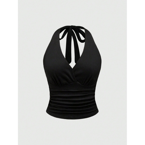 European and American Retro Leopard Print Backless Fashion Halter Top V-neck Sexy Sleeveless Tank Top for Women