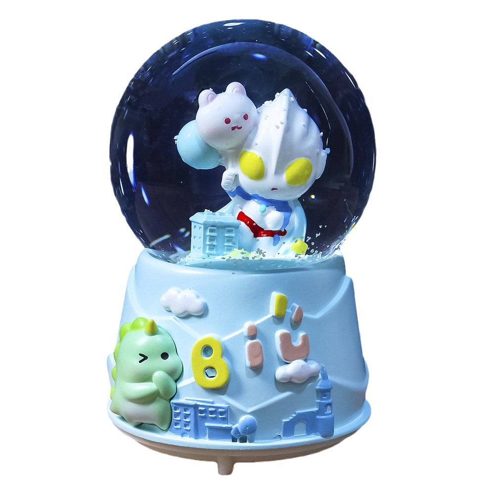 Caja de música con bola de cristal de dibujos animados, adornos de resina, copo de nieve, caja de música creativa para regalo de cumpleaños y Navidad para niños