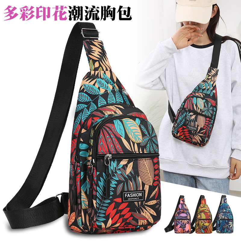 Cross-border New Chest Bag Women's Trendy Maple Leaf Printed Crossbody Bag Outdoor Casual Shoulder Bag All-match Oxford Cloth Waist Bag