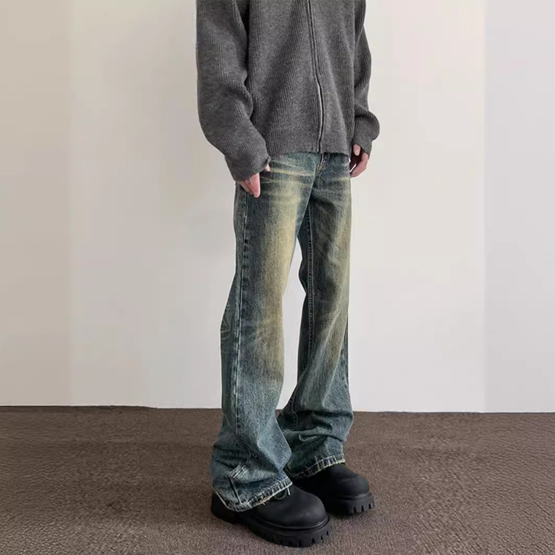 High Street Washed Old Jeans Men's American Style Retro cleanfit Slight Pants Trendy Brand Straight Skinny Pants