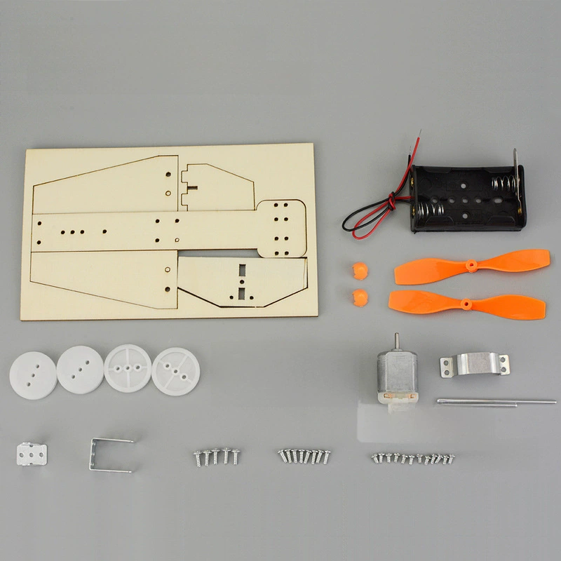 Electric wooden airplane for experiments for elementary school students, handmade, mini experiment, science
