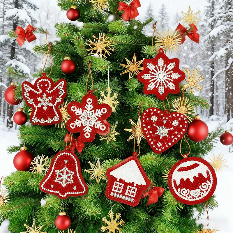 Diamante pintura colgante creativo DIY dibujos animados de Navidad pegado a mano taladro tarjeta de papel ligera decoración de Navidad colgante al por mayor