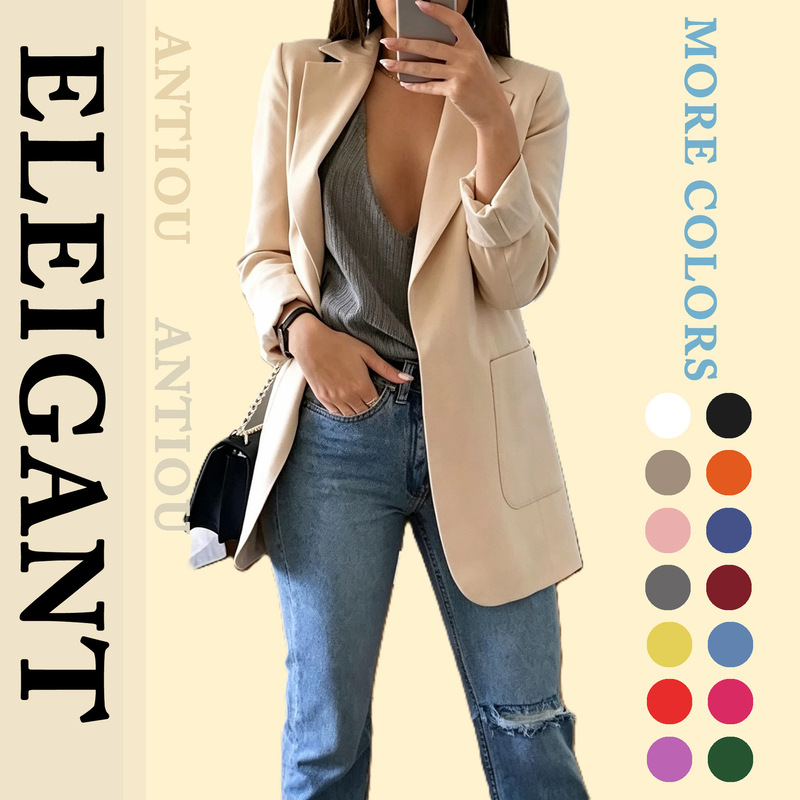 European and American Fashion 2026 Amazon Lapel Slim-Fit Cardigan New Style Casual Suit Elegant Jacket for Women Spring and Autumn European and American Fashion 2026 Amazon Lapel Slim-Fit Cardigan New Style Casual Suit Elegant Jacket for Women Spring and Autumn