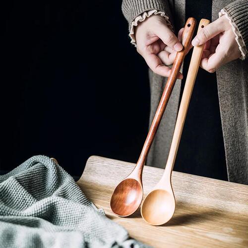 Korean-style mixing cookware with a long-handled wooden spoon for eating, wooden milk pot, heat-insulating wooden soup spoon