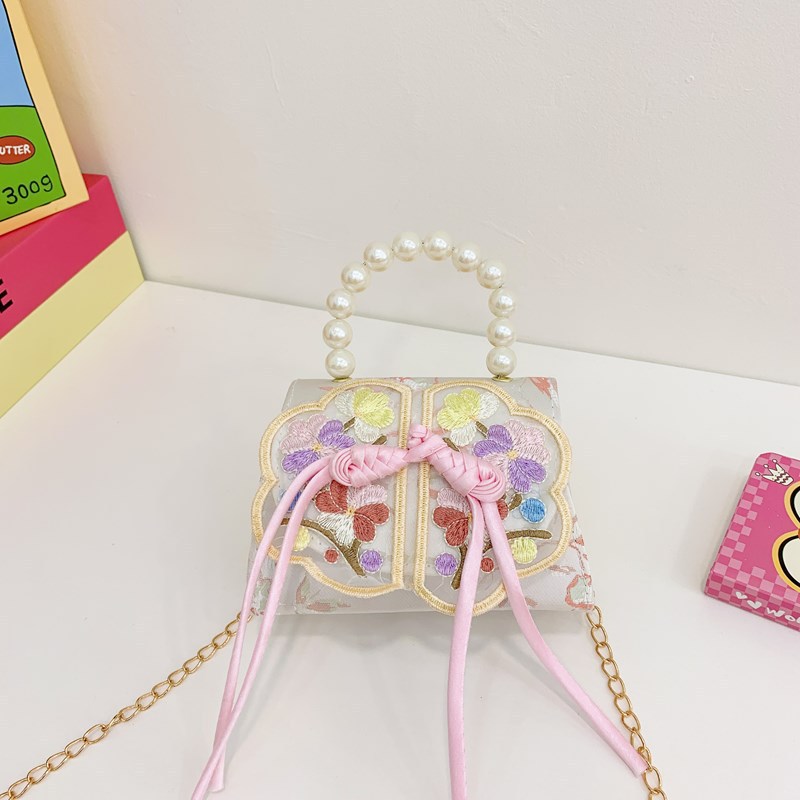 Niñas dulces perlas de aire extranjero bolsas de accesorios portátiles de estilo antiguo con bolsas de ropa de estilo chino niñas lindas bolsas de lápiz labial un hombro