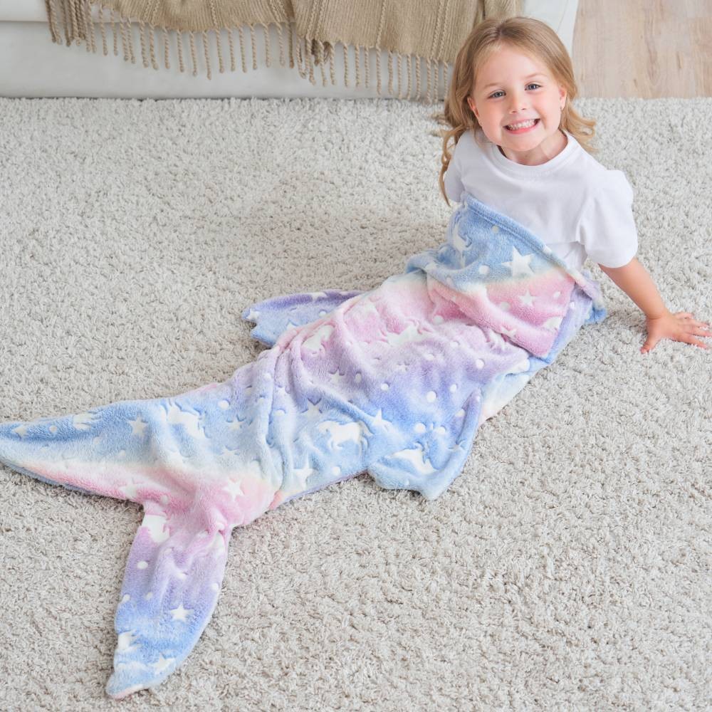 Factory children's luminous mermaid sleeping bag double-sided blanket sleeping lunch break quilt blanket warm autumn and winter lazy blanket cross-border
