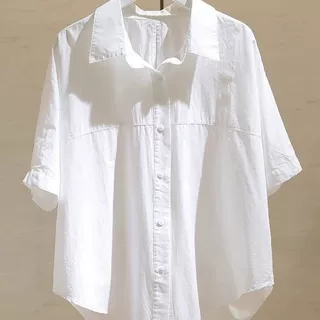 大码白色短袖衬衫女夏季新款韩版宽松显瘦百搭后背镂空衬衣上衣潮